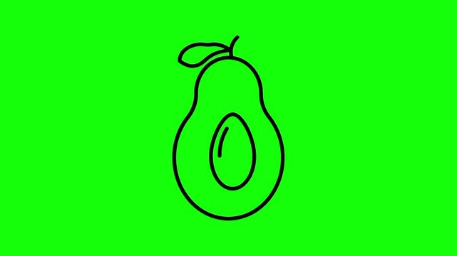 Avocado fruit icon sign, isolated green fruits on green screen. Animated fresh healthy raw food cartoon. Advertisement, illustration idea, organic and natural diet symbol. Element for video