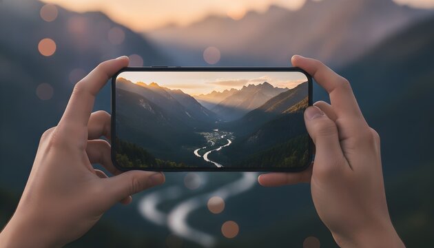 Smartphone Taking Photo of Landscape Background