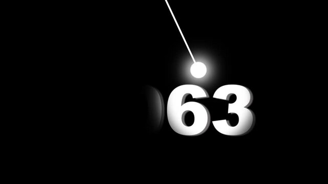 New year 2063 countdown animation with glowing pendulum swing on black background, future futuristic