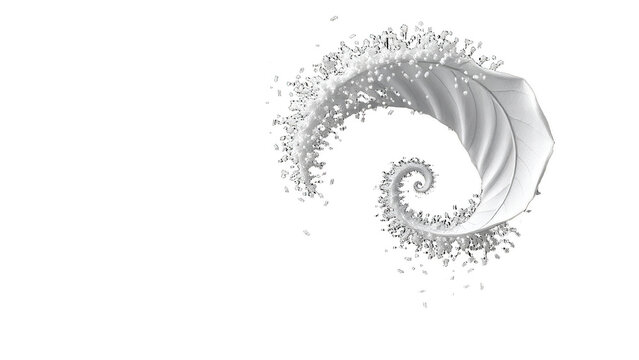 Abstract white leaf shape made of milk splash on black background