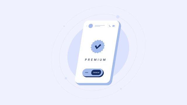 Smartphone app subscription showing user activating premium service with a toggle switch, revealing a success check mark on a minimalist, clean user interface