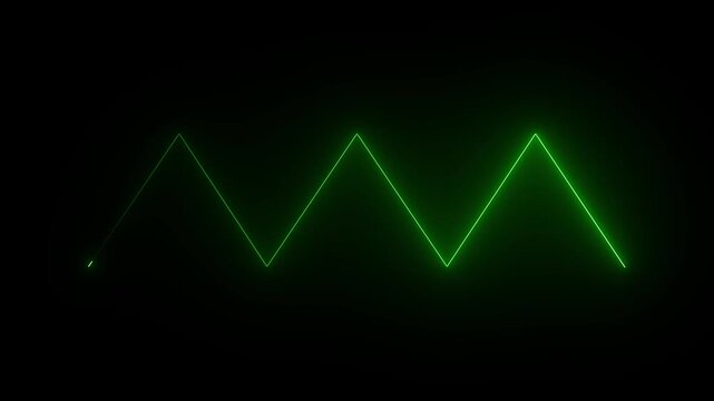Neon green glowing zigzag line animation moving on black background