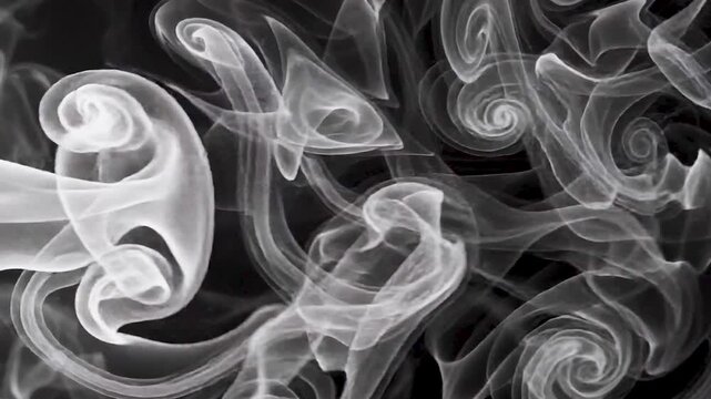 Abstract white smoke moving slowly on a black background, perfect for creating atmospheric effects.