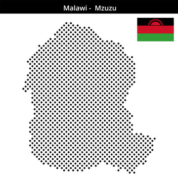 Map of Malawi region -Mzuzu in medium sized cross shaped dots
