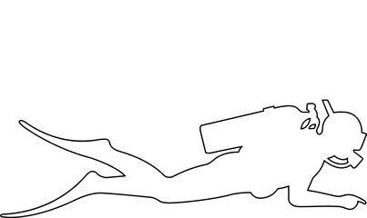 Scuba diver outline silhouette in white background, perfect for underwater adventure and aquatic sports design projects © NiMade