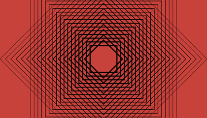 A striking digital artwork featuring a series of concentric black square outlines set against a vibrant solid red background creating a hypnotic pattern © Abdul