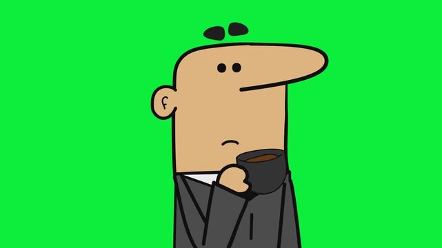 Man in suit with green wings worried green screen chromakey background 2d animated cartoon animation scene element clip visual frame sequence theme scene element  