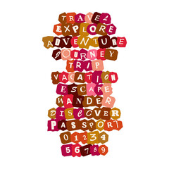 Set of travel and adventure words written in colorful round bubble shapes for vacation themes and creative graphic design projects © MstMorjina
