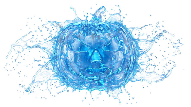 Jackolantern made of splashing water isolated on transparent background