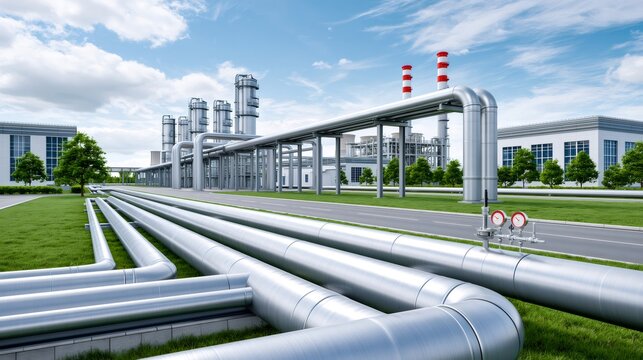 Industrial pipelines connecting processing units at energy plant