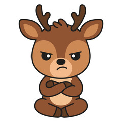 Obraz premium Cute angry deer cartoon mascot sitting with crossed arms and an upset expression.