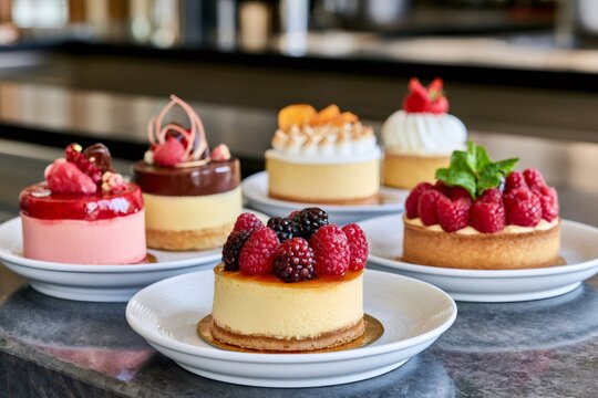 Assortment of gourmet fruit pastries and desserts