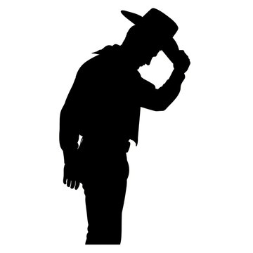 Cowboy Tipping Hat Greeting Gesture Silhouette Black Vector Illustration Isolated on White Background for Western Wild West Ranch Design Projects