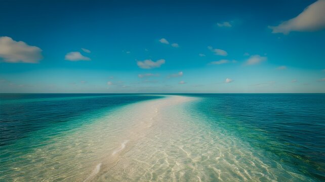 Stunning tropical sandbank surrounded by turquoise ocean water perfect for a relaxing summer bank holiday getaway trip