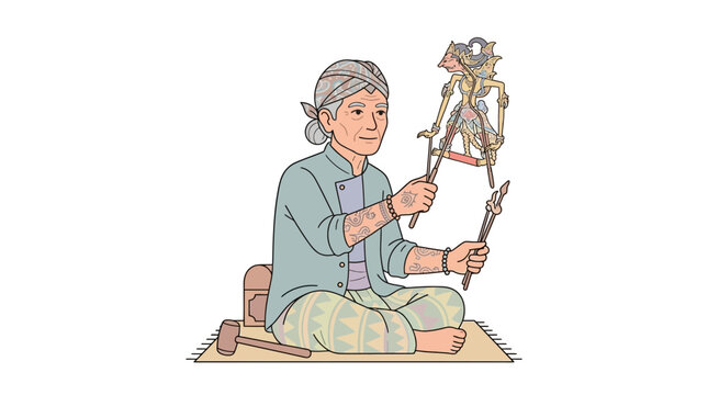 Elderly person performing traditional puppet show