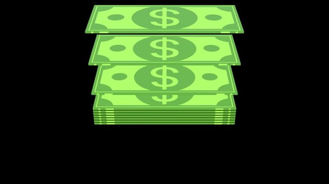 3D Money Stack Dollar Icon Animation with Transparent Background. Full HD. 4K