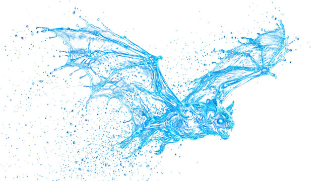 Aggressive bat made of splashing water isolated on transparent background