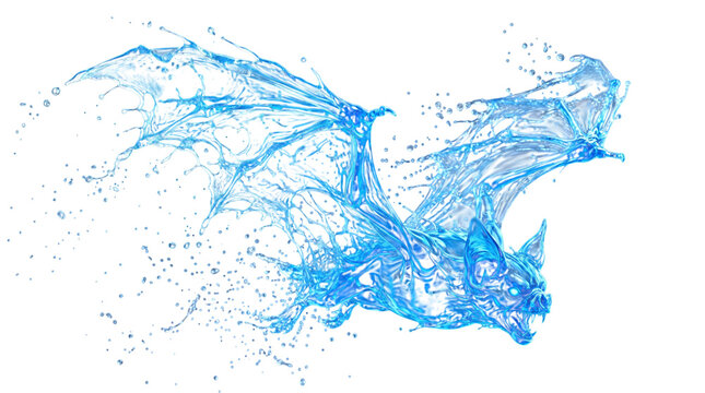 Aggressive bat made of splashing water isolated on transparent background