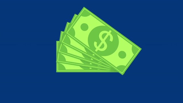 3D Money Stack Dollar Icon Animation with Blue Background. Full HD. 4K