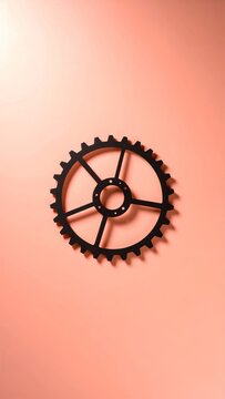 Monochrome Gear Symbol Isolated on a Peach Hue Backdrop