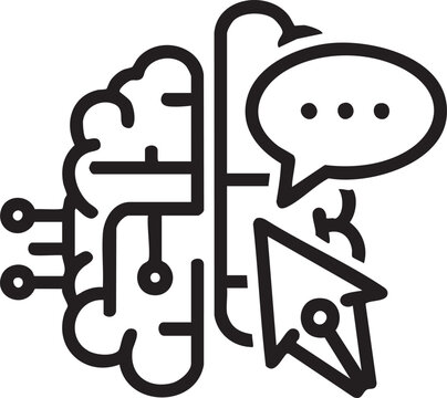 Artificial intelligence brain with speech bubble and cursor, computer