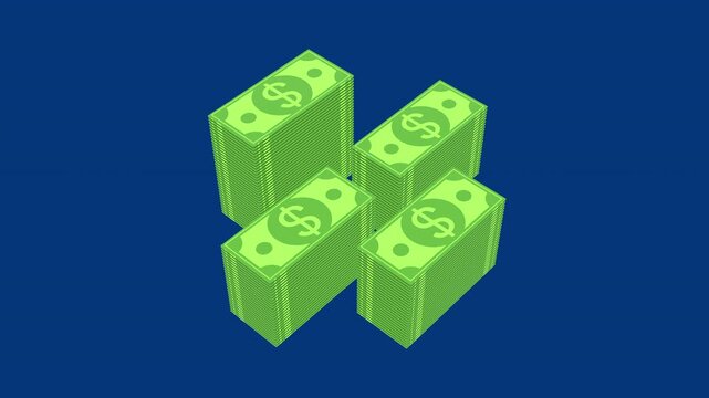 3D Money Stack Dollar Icon Animation with Blue Background. Full HD. 4K