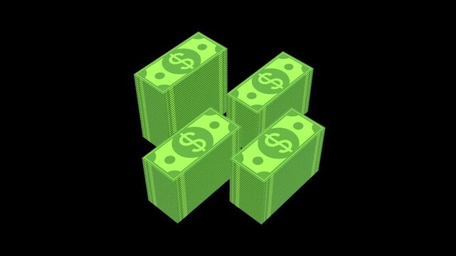 3D Money Stack Dollar Icon Animation with Transparent Background. Full HD. 4K