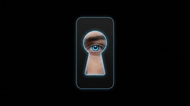 Keyhole eye privacy concerns in advertising, dark digital security concept