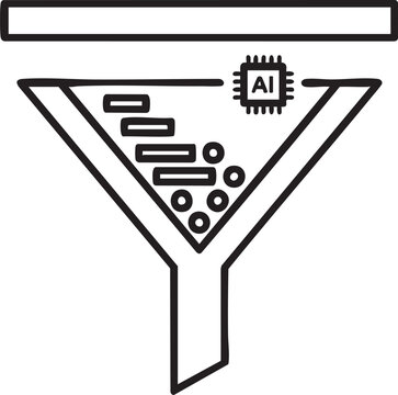 Artificial intelligence data funnel analysis concept with processing