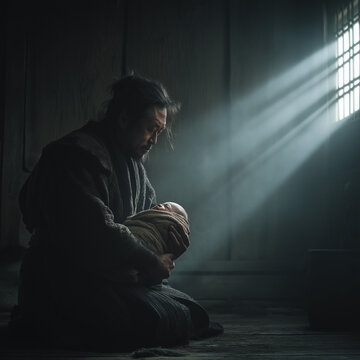 Aged martial master in a sunlit hall / cinematic photo
