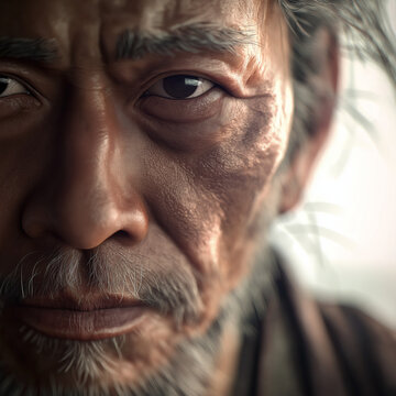 Intense portrait of a weathered elder with piercing eyes / cinematic photo
