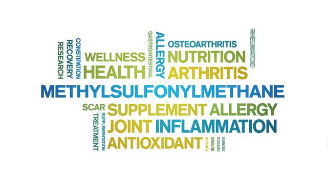 MSM Methylsulfonylmethane animated word cloud-text design animation tag kinetic typography seamless loop.