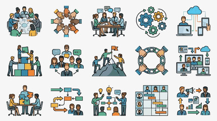 Fototapeta premium Industrial of Modern Business Collaboration and Digital Workflow Concepts with Diverse Teams with high quality professional line art symbols for modern creative design and digital branding projects