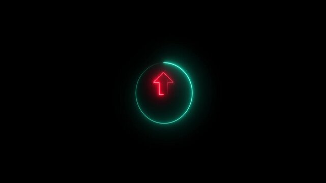 Neon glowing loading circle with red arrow animation, minimalist ui for digital interfaces and web
