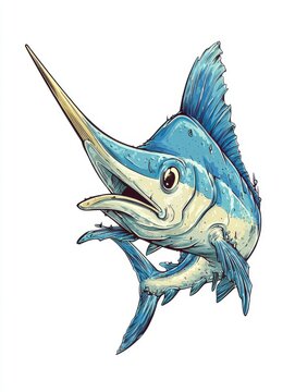 Illustration Of A Blue Marlin Fish Isolated On White Background With Textured Sketch Style Art