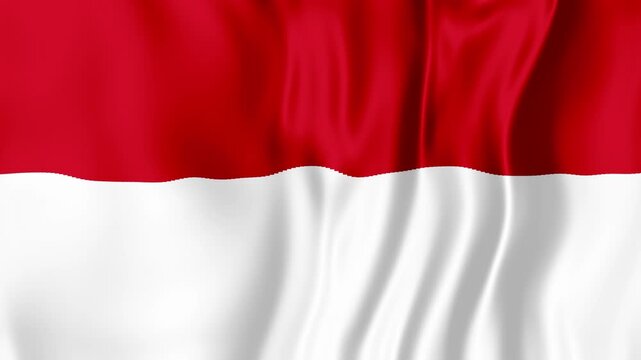 National Red and White Indonesian Flag with Flowing Fabric Folds