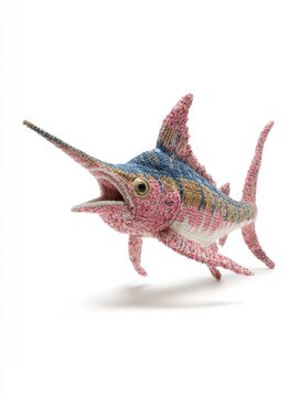 Intricate Beaded Marlin Sculpture Crafted With Colorful Beads On White Studio Background
