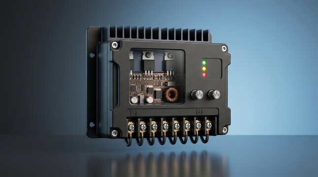 PWM controller 3D render pulse width modulation charging device for solar installations battery maintenance and renewable power