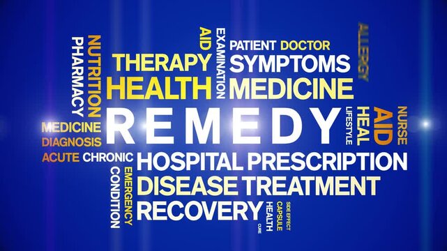 Remedy animated word cloud-text design animation tag kinetic typography seamless loop.