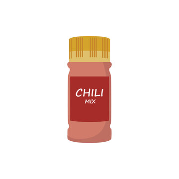 Flat Chili Mix Spice Jar Cartoon Illustration for Food Packaging and Grocery Design