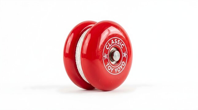 Red classic toy yoyo with white string on white background