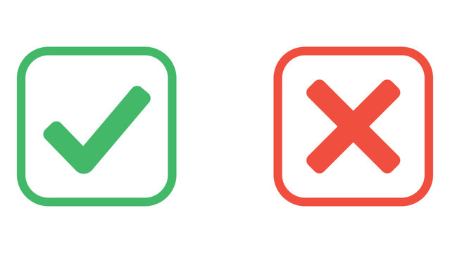 Check mark and cross mark icons in square boxes for task status design.