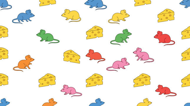 Colorful mice and yellow swiss cheese seamless pattern with seamless, colorful