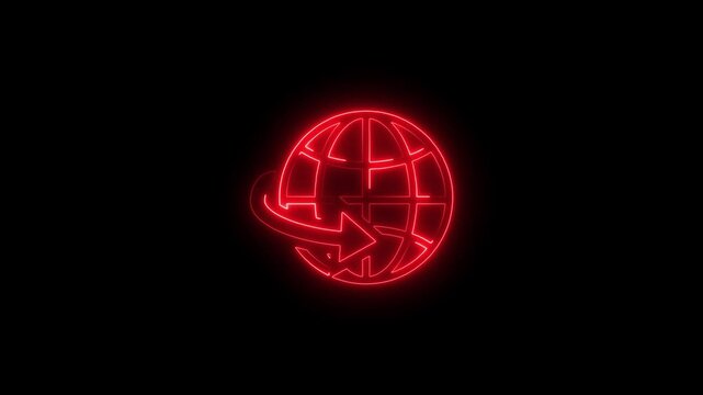 Glowing red neon globe with rotating arrow animation for global business and digital connectivity