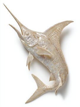 Intricate Metallic Gold Marlin Fish Sculpture Isolated On White Background