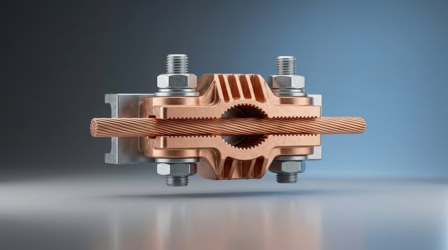 Grounding clamp 3D render electrical bonding component for earthing systems equipment safety and lightning protection networks