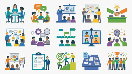 Fototapeta premium Industrial Showcasing Diverse Team Collaboration Brainstorming and Business Strategies in Colorful Style