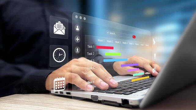 Task Planning, Project and Time Management, Calendar Organization. Businessman Planning Business Activities, Meetings and Schedule on a Laptop. Business Strategy, Productivity, Corporate Planning