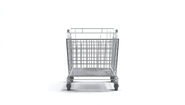 Empty Shopping Cart Front View Isolated on White Background