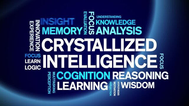 Crystallized intelligence animated word cloud-text design animation tag kinetic typography seamless loop.